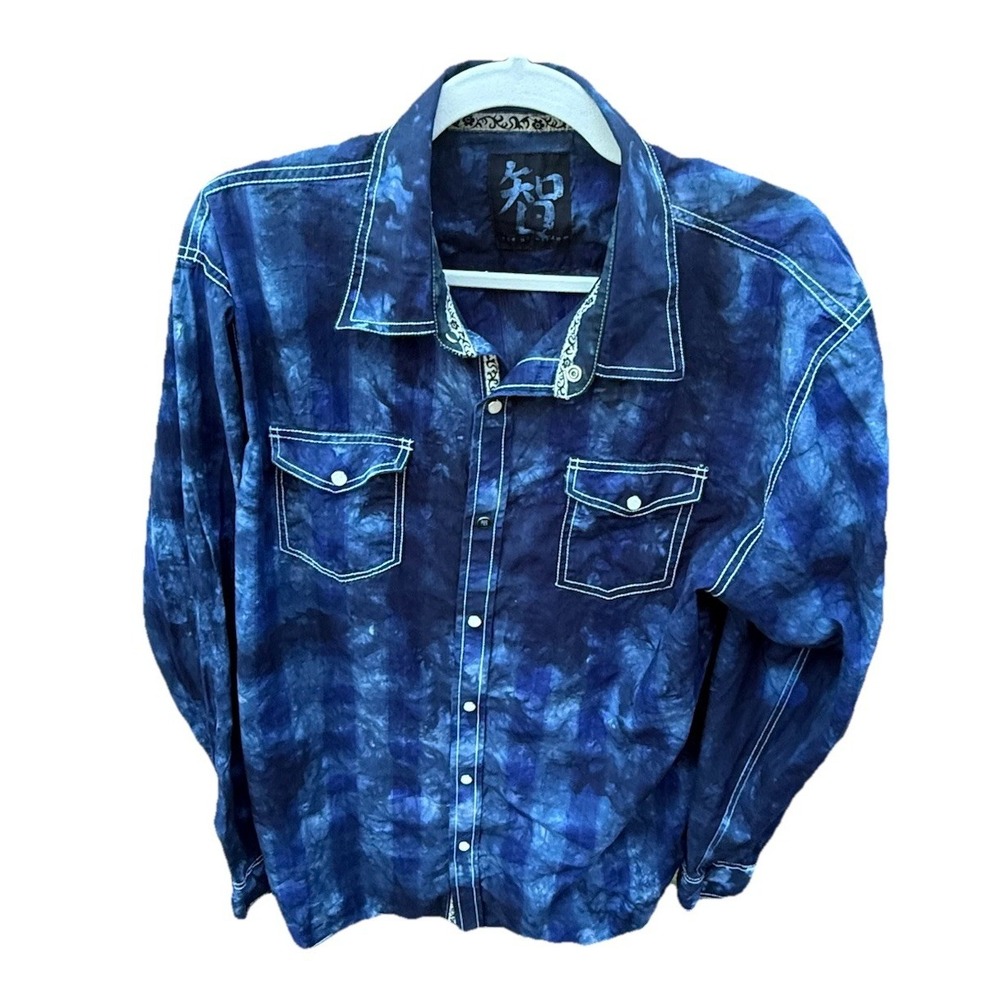 Age Of Wisdom Mens Size 2X Long Sleeve Pearl Snap Button Western Shirt Blue